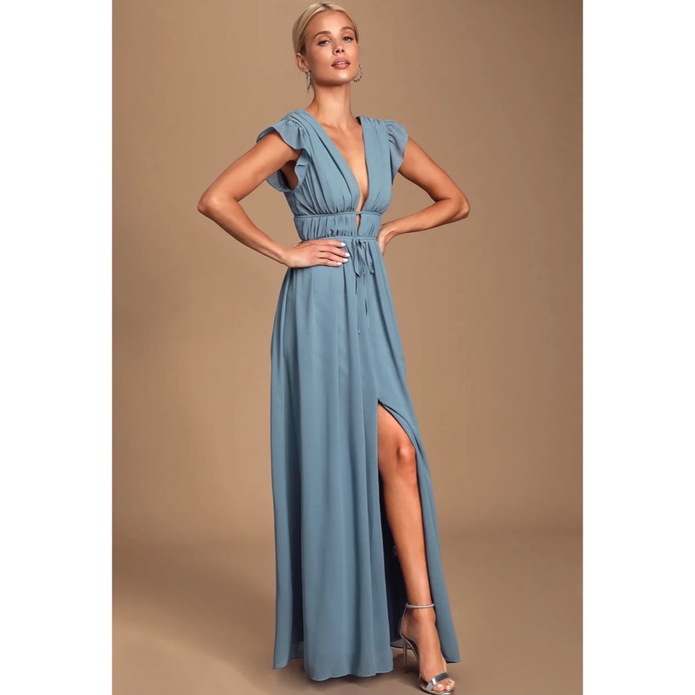 Lulus I'm All Yours Slate Blue Ruffled Maxi Dress